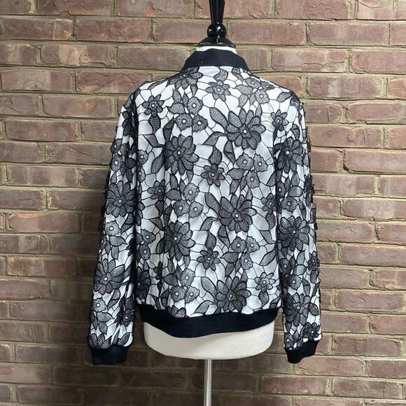 Wendys  Boutique Black & White Lace Bomber Jacket Size 16 NEW - Picture 6 of 11